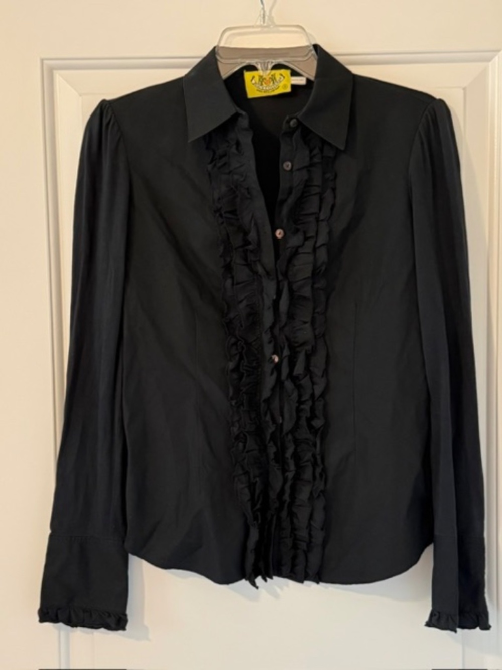 Juicy Couture Ruffle Front Black Button Up Blouse Size 4